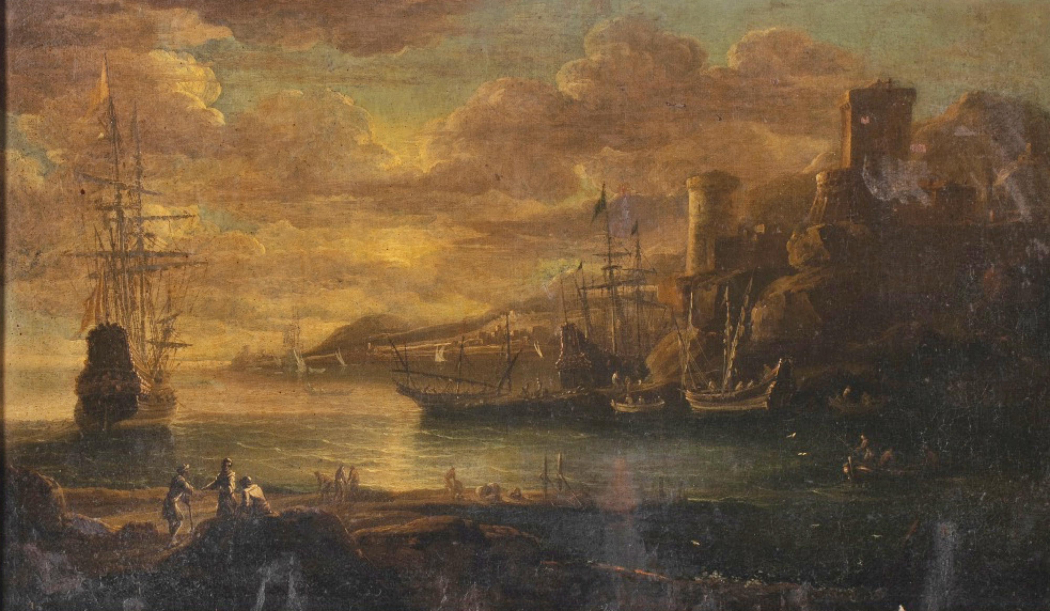 ENGLISH SCHOOL  „Sea Port“ aus dem 18. Jahrhundert (Englisch) im Angebot