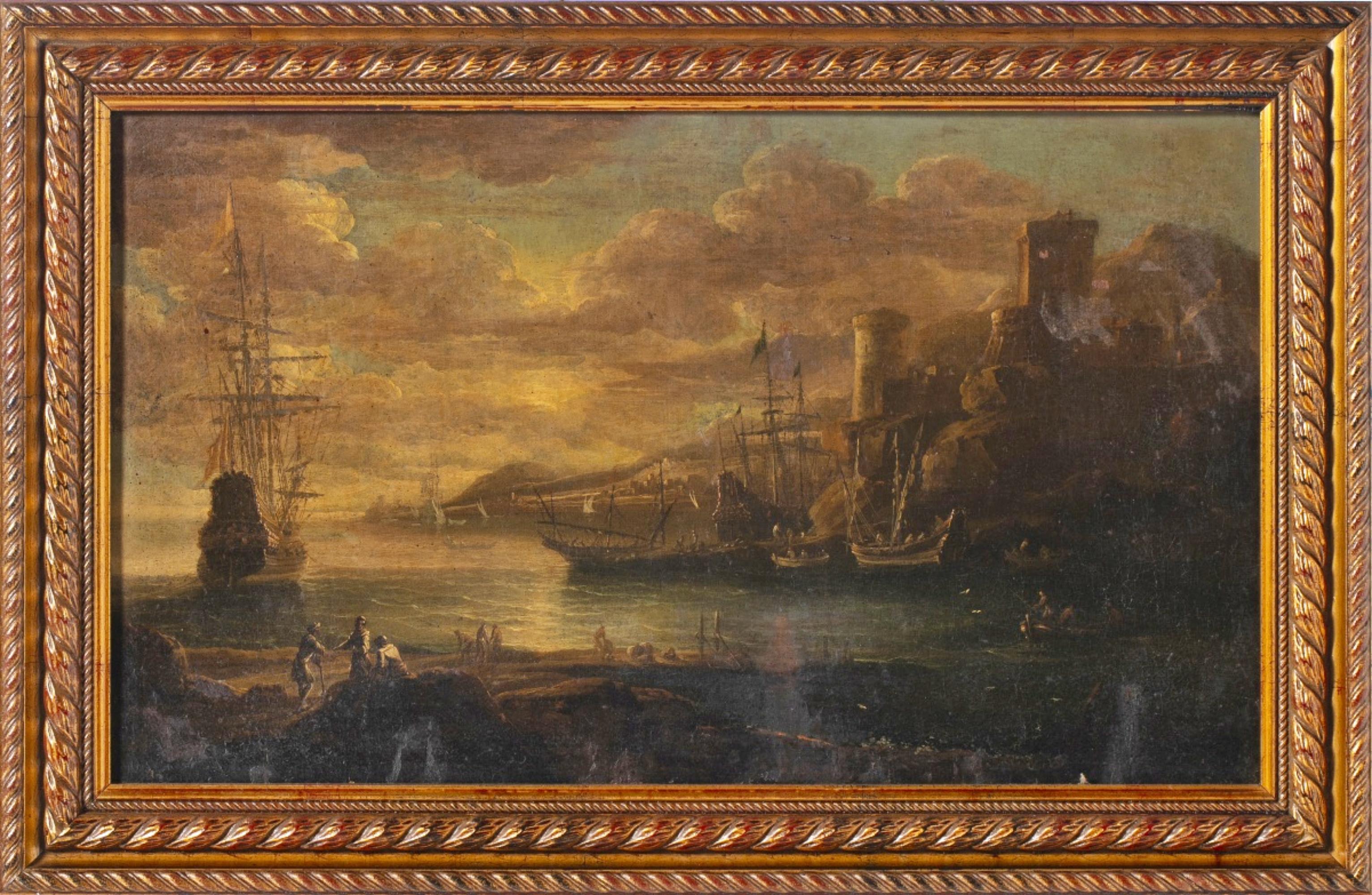 ENGLISH SCHOOL  „Sea Port“ aus dem 18. Jahrhundert (Geölt) im Angebot