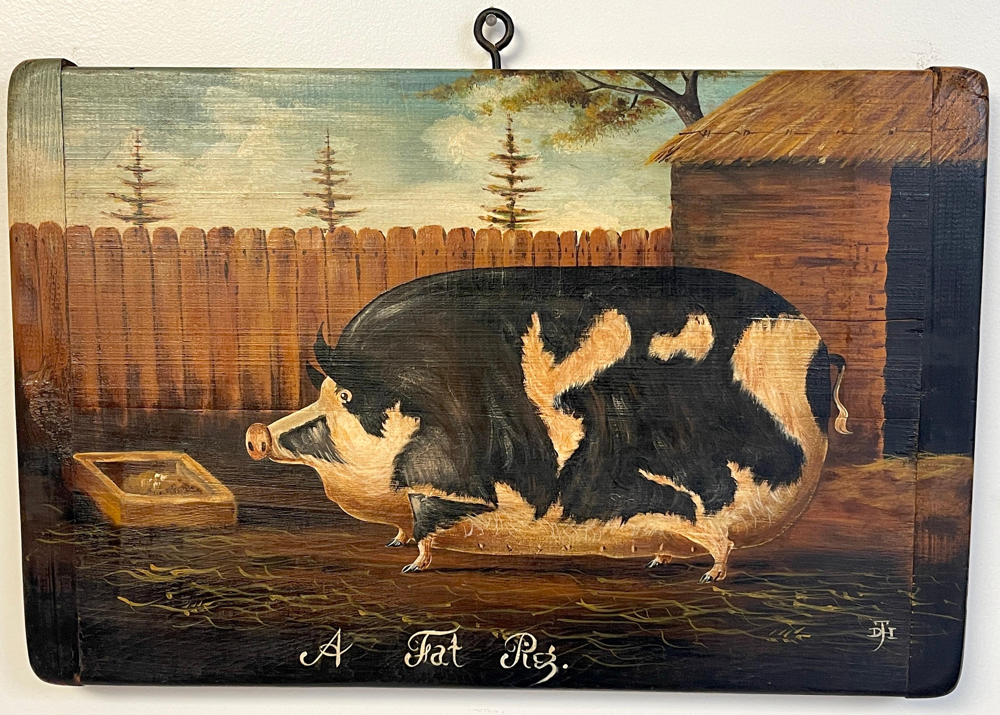 20th Century English School Style Painting of a Prize Pig, 'A Fat Pig'