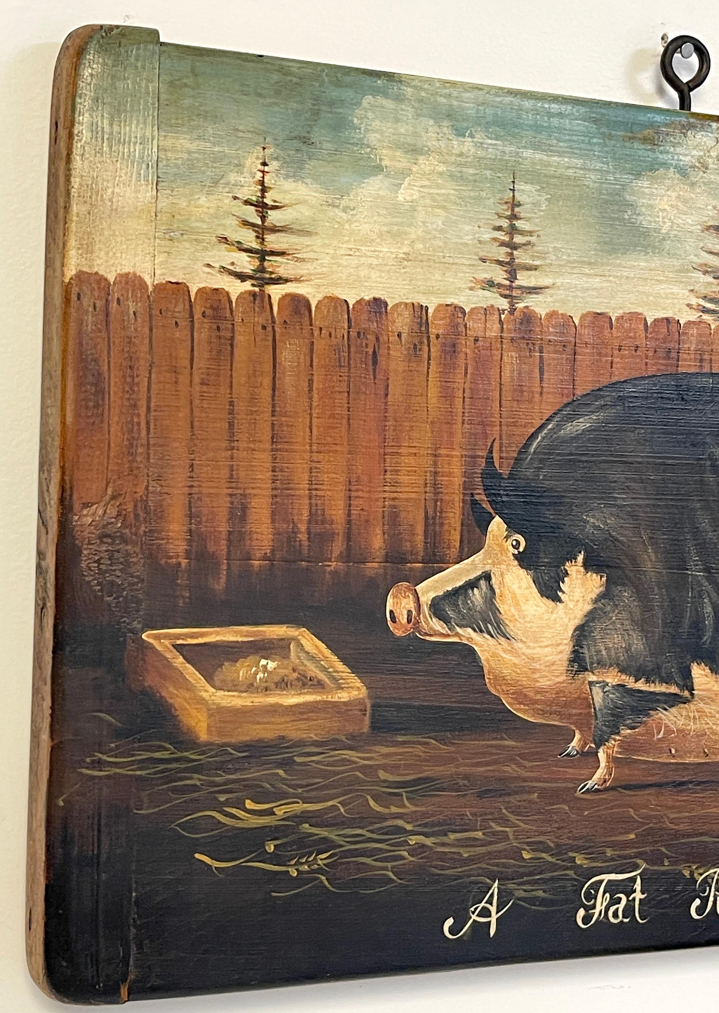 Iron English School Style Painting of a Prize Pig, 'A Fat Pig'