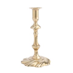 English seam cast brass swirl base candlestick, 1750