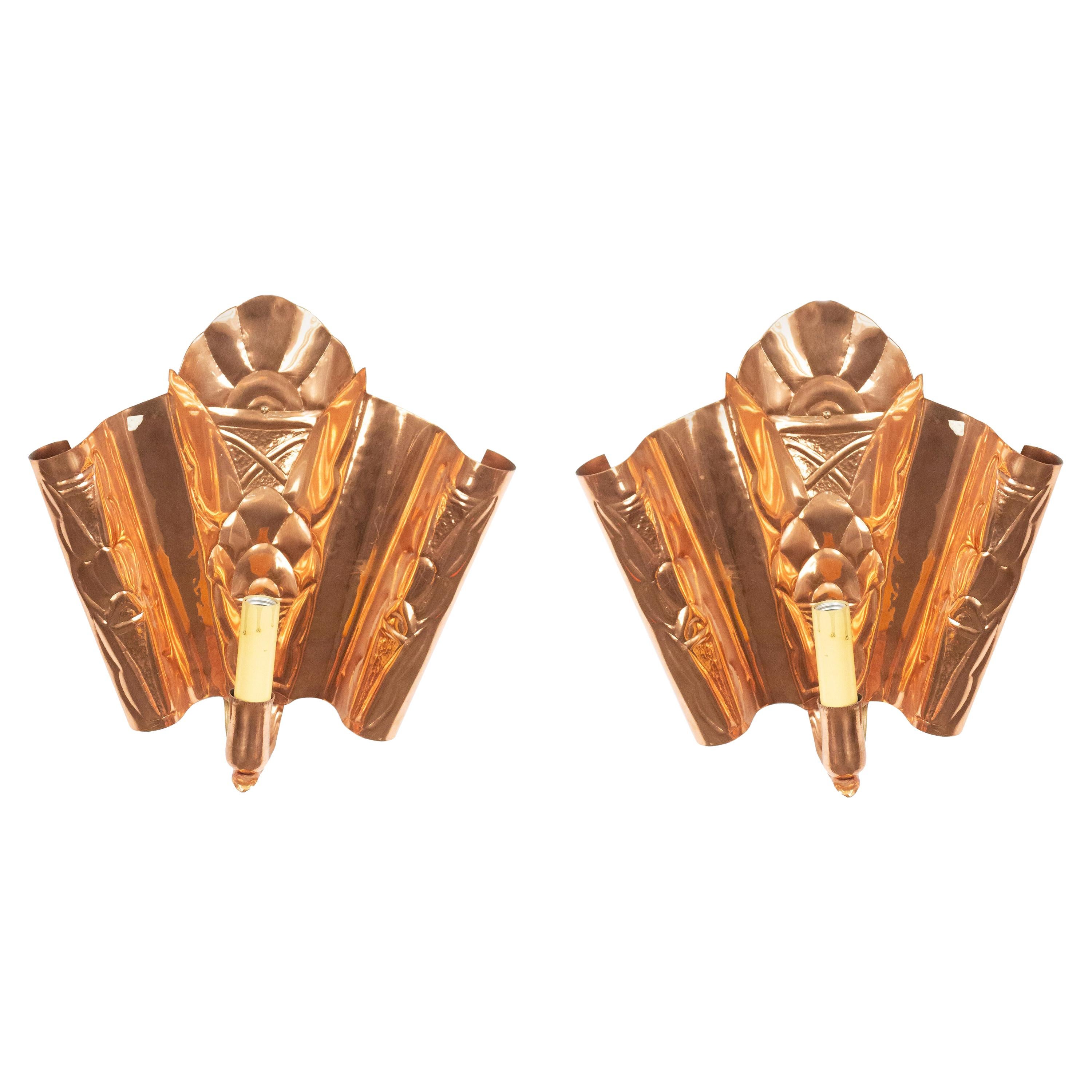 English Secessionist Copper Wall Sconces For Sale