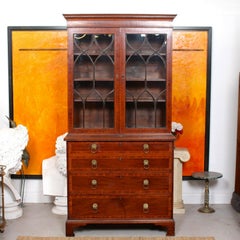 English Secretaire Bureau Bookcase Astragal Glazed Mahogany Library Cabinet