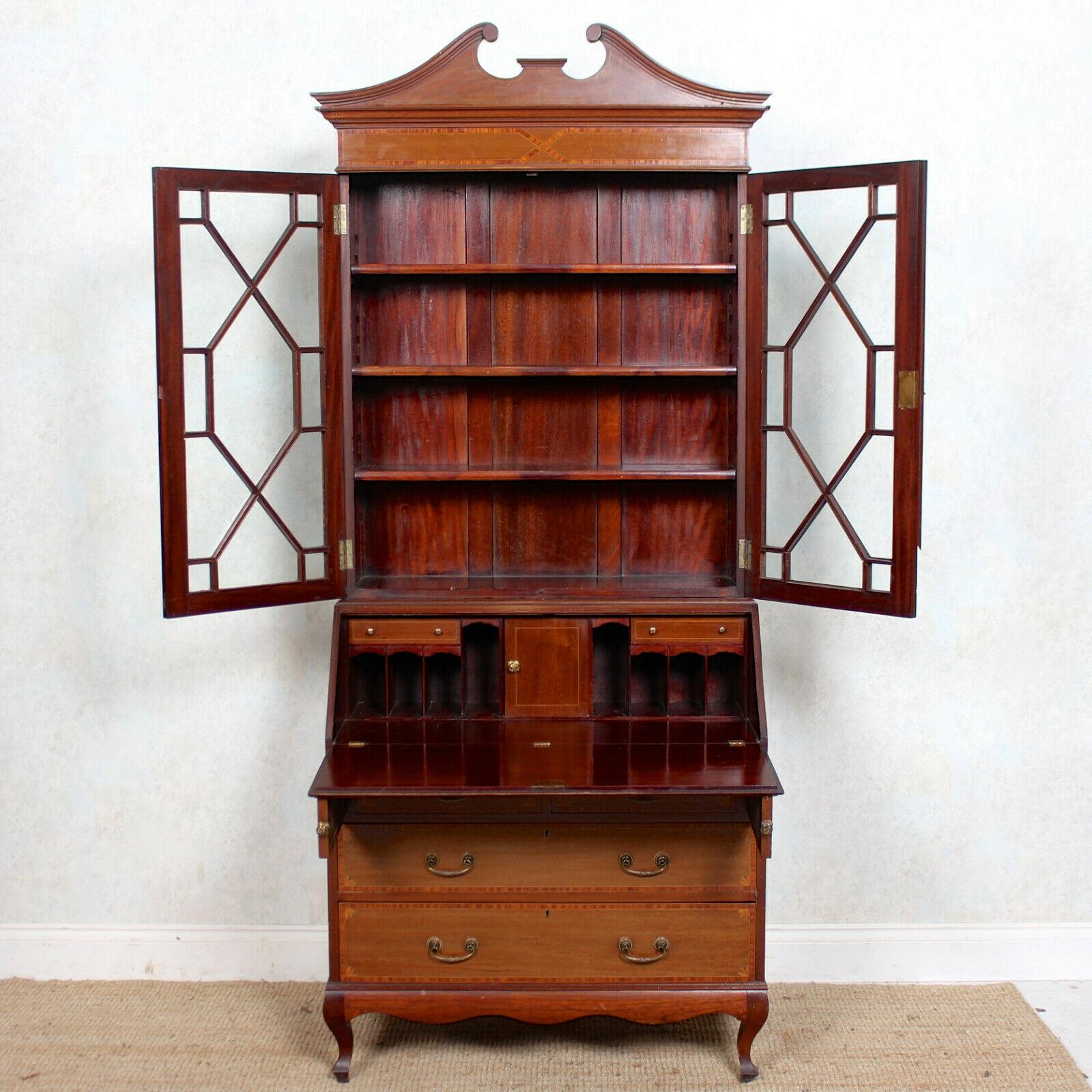 English Secretaire Bureau Bookcase Astragal Glazed Mahogany Library Cabinet In Good Condition For Sale In Newcastle upon Tyne, GB