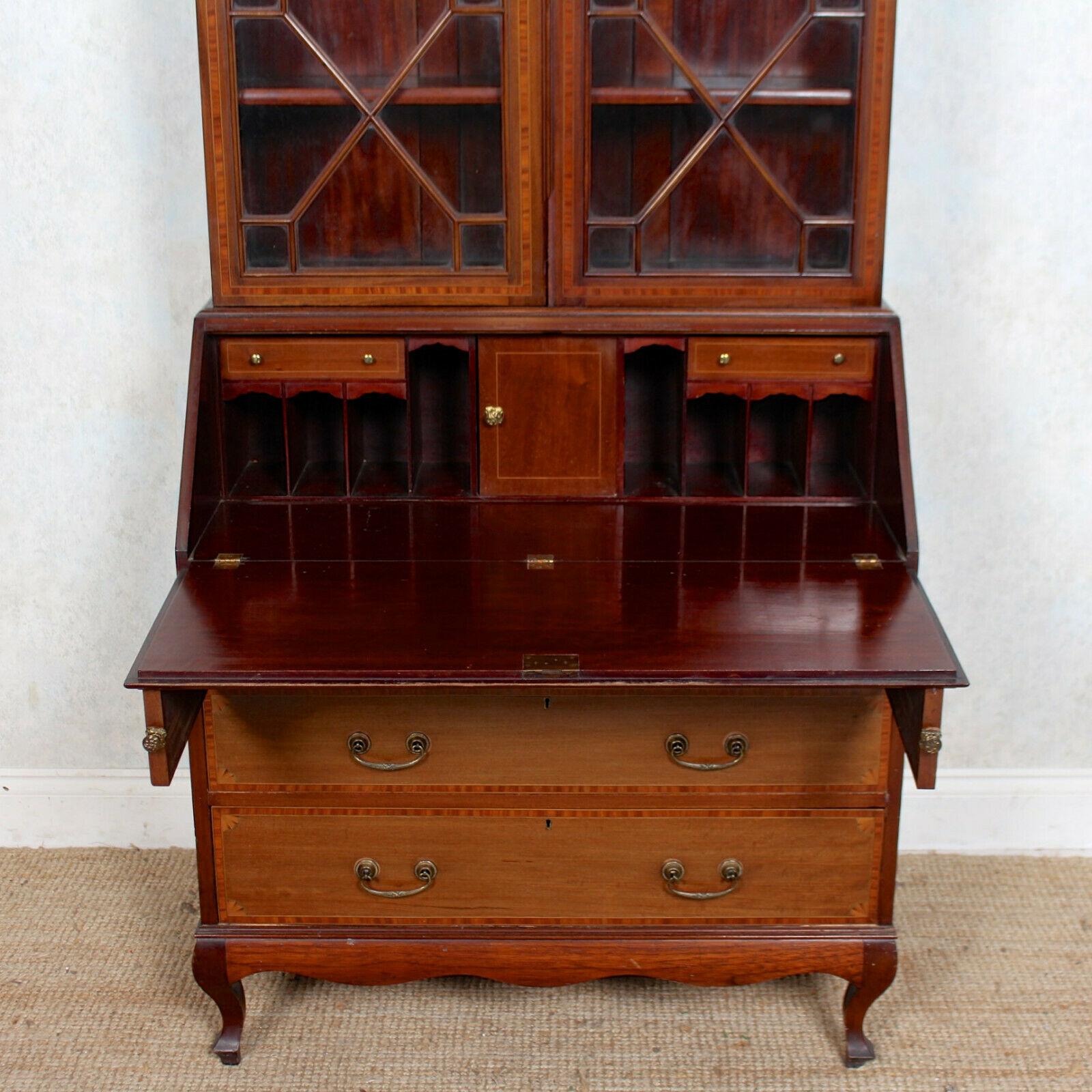 English Secretaire Bureau Bookcase Astragal Glazed Mahogany Library Cabinet For Sale 1