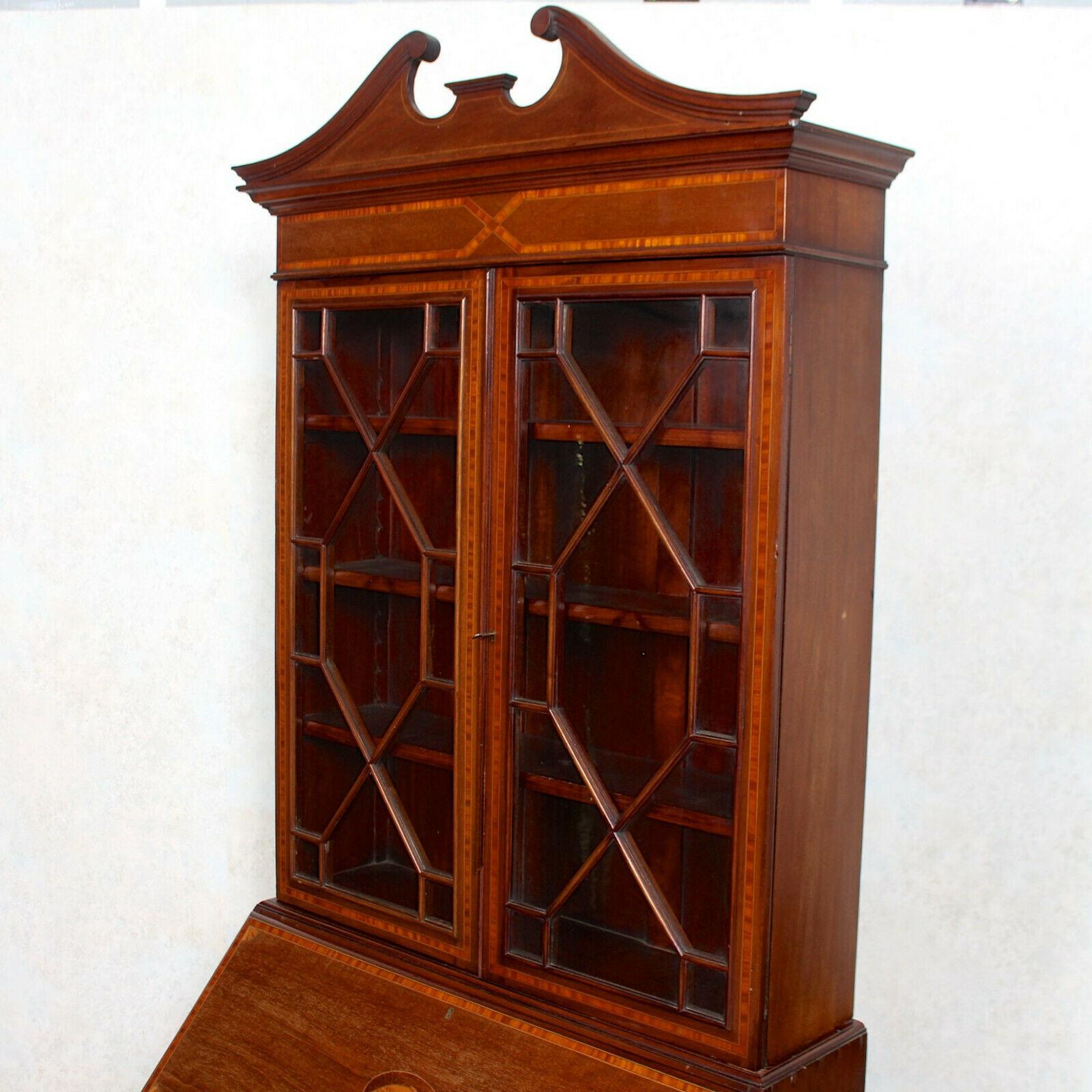 English Secretaire Bureau Bookcase Astragal Glazed Mahogany Library Cabinet For Sale 3