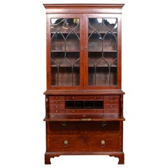 English Secretaire Bureau Bookcase Astragal Glazed Mahogany Library Cabinet