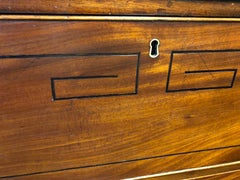 English Secretary Bookcase in Mahogany with Greek Key Inlay and Original Brasses