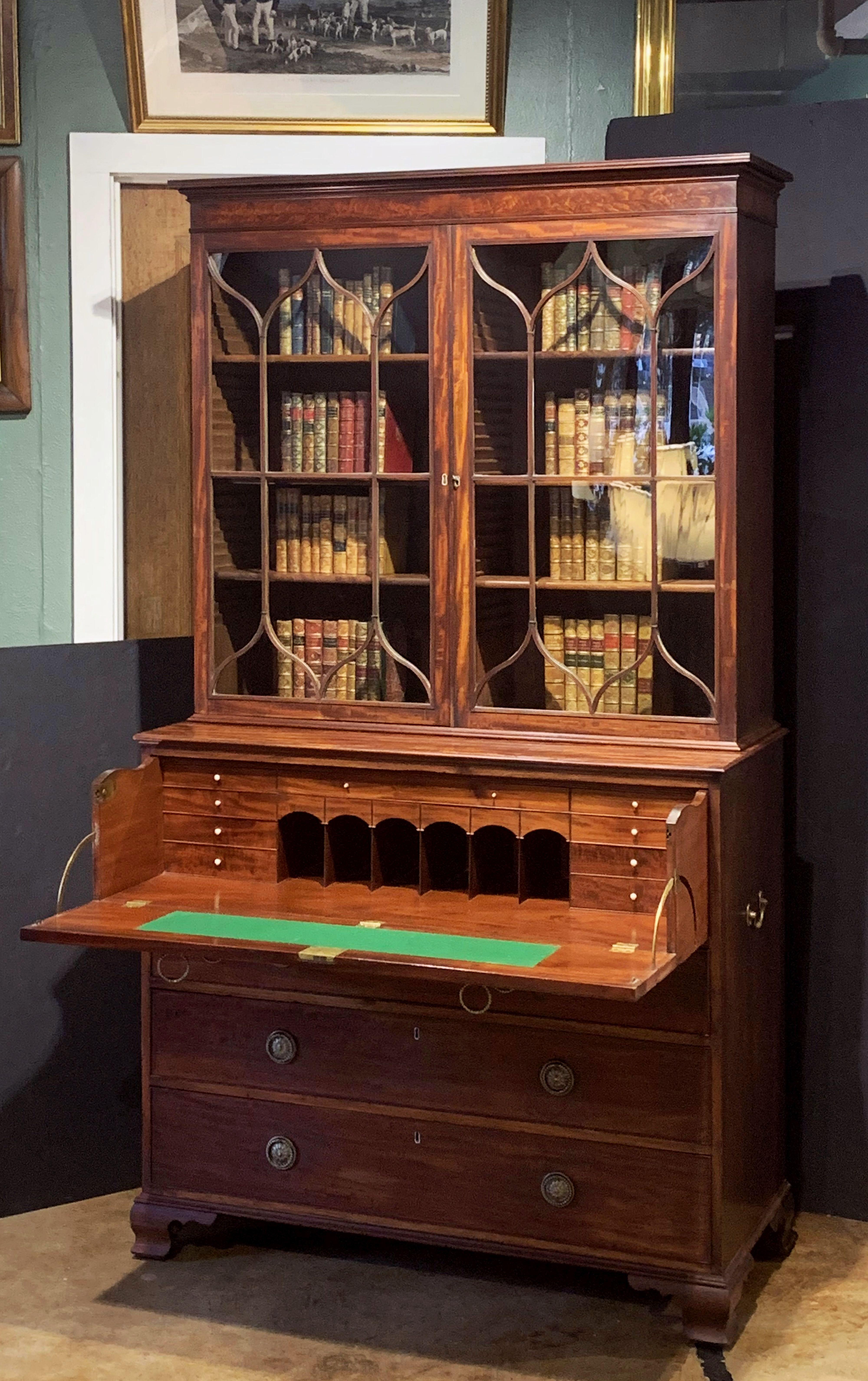 Metal English Secretary Bureau Bookcase of Mahogany from the Georgian Era