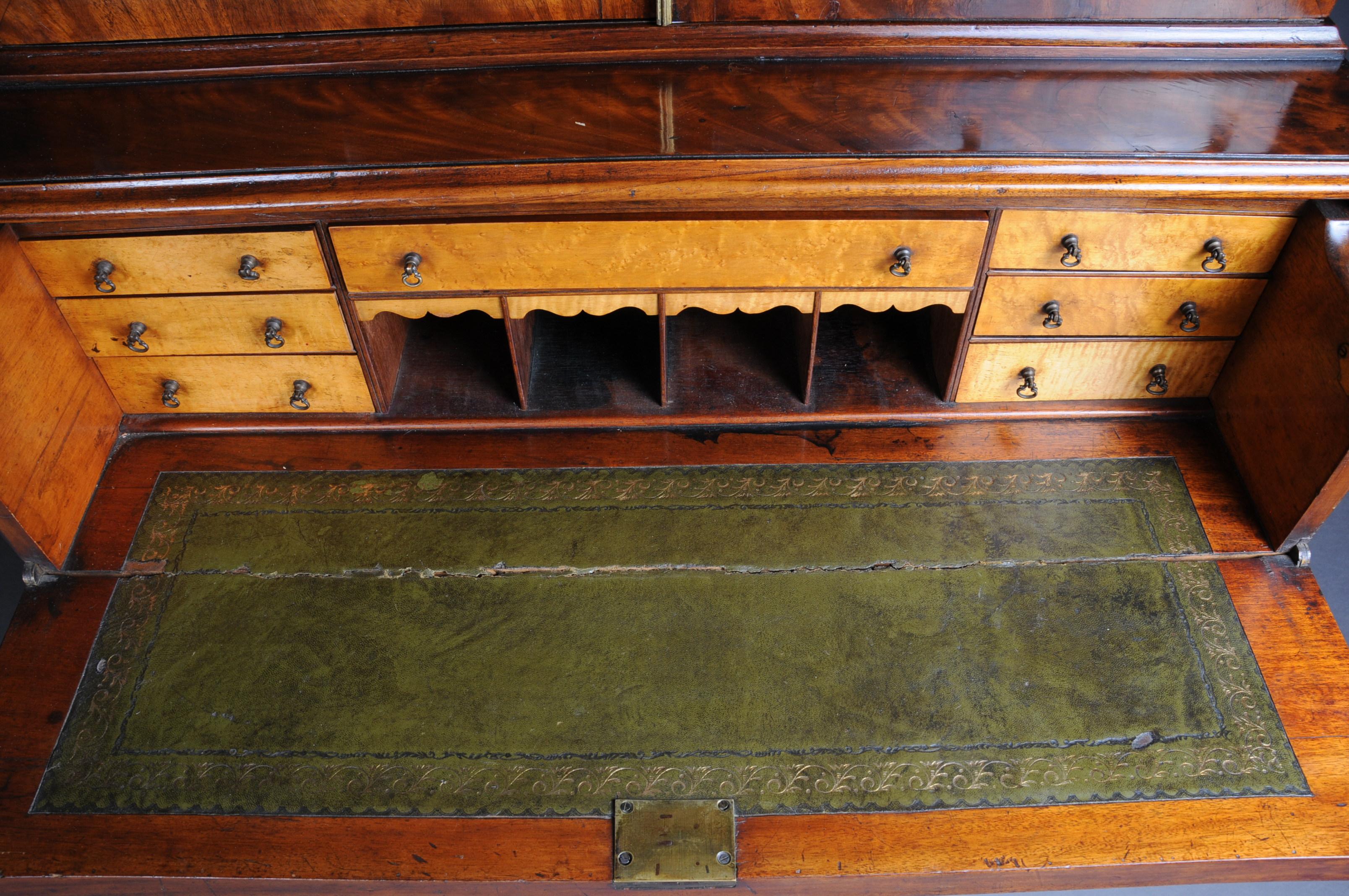 Mid-19th Century English Secretary, Cabinet with Mahogany Glass Top, circa 1850, Victorian For Sale
