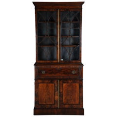 English Secretary, Cabinet with Mahogany Glass Top, circa 1850, Victorian