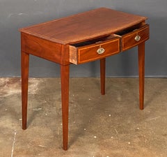 English Serpentine Bow Front Writing Desk or Side Table of Inlaid Mahogany