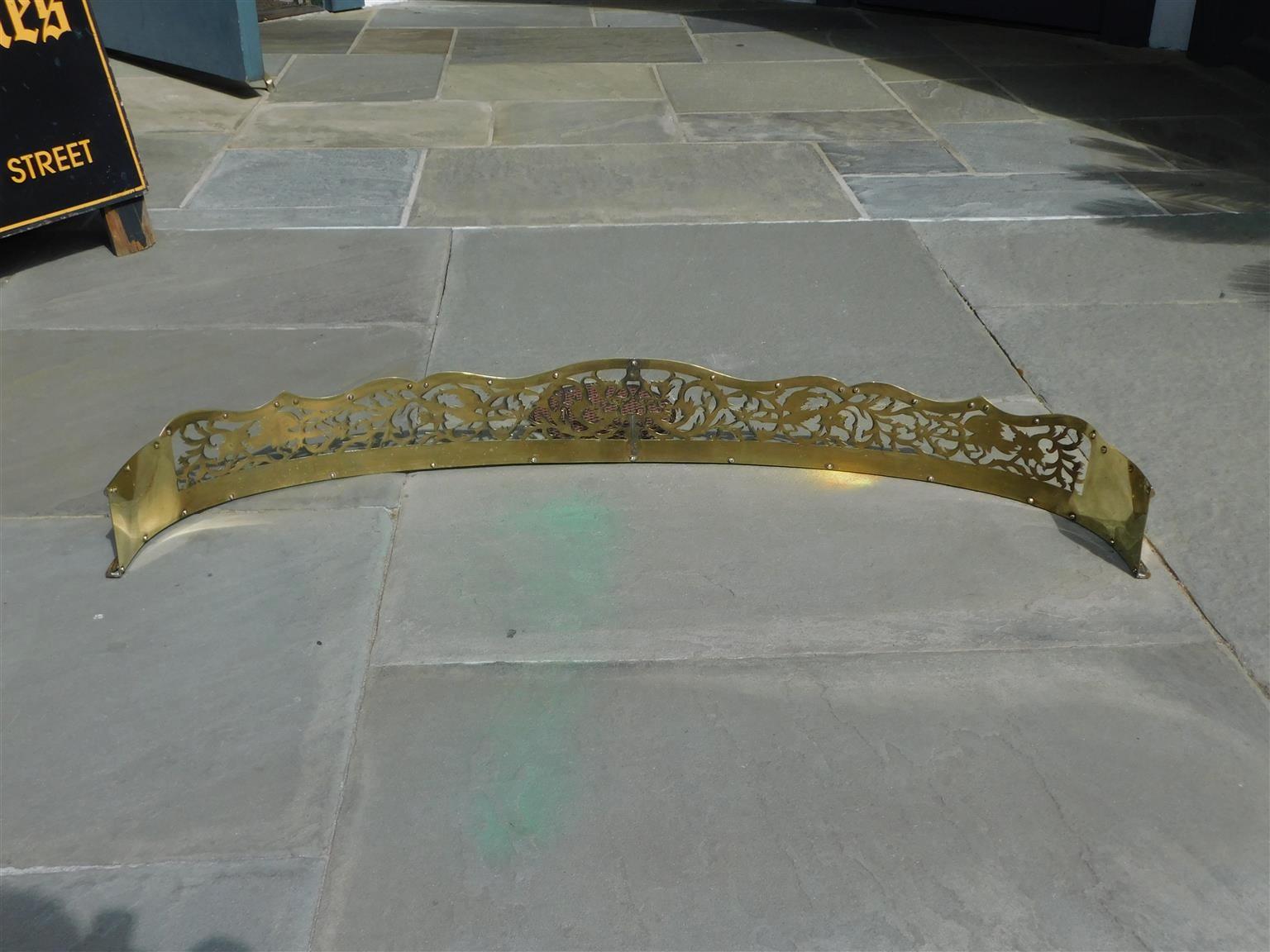 Brass English Serpentine Chased Foliage Fire Fender with Flanking Bird & Serpent, 1760 For Sale