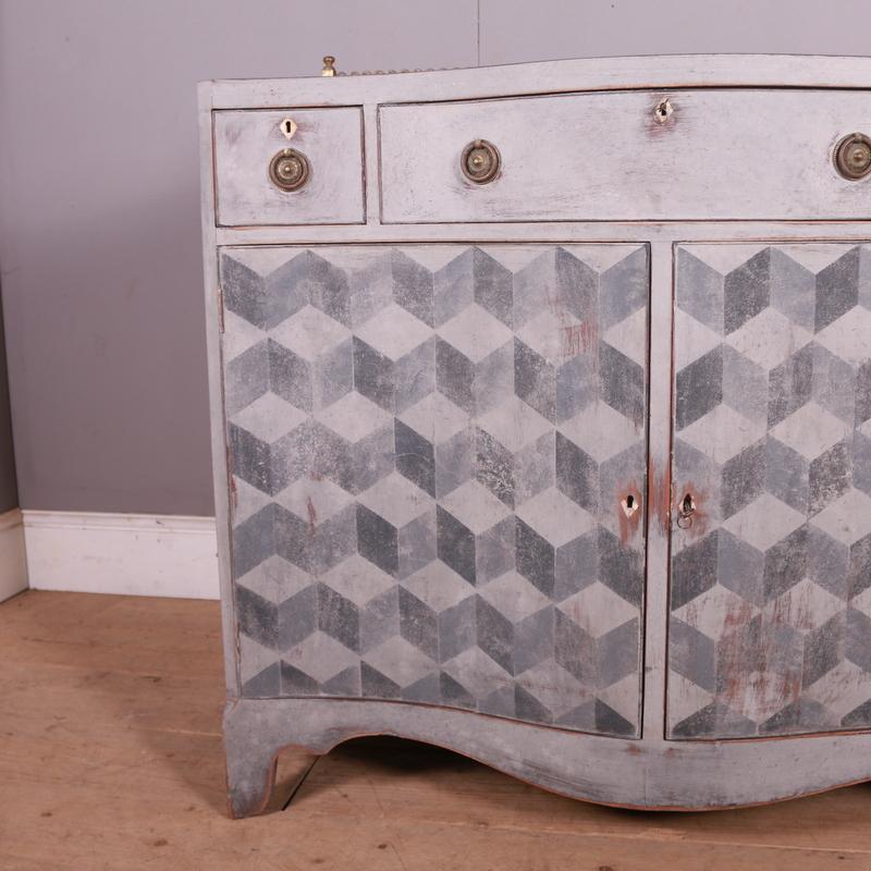 Unusual English serpentine front sideboard / buffet with later paint decoration. 1880

Height is worktop is 36