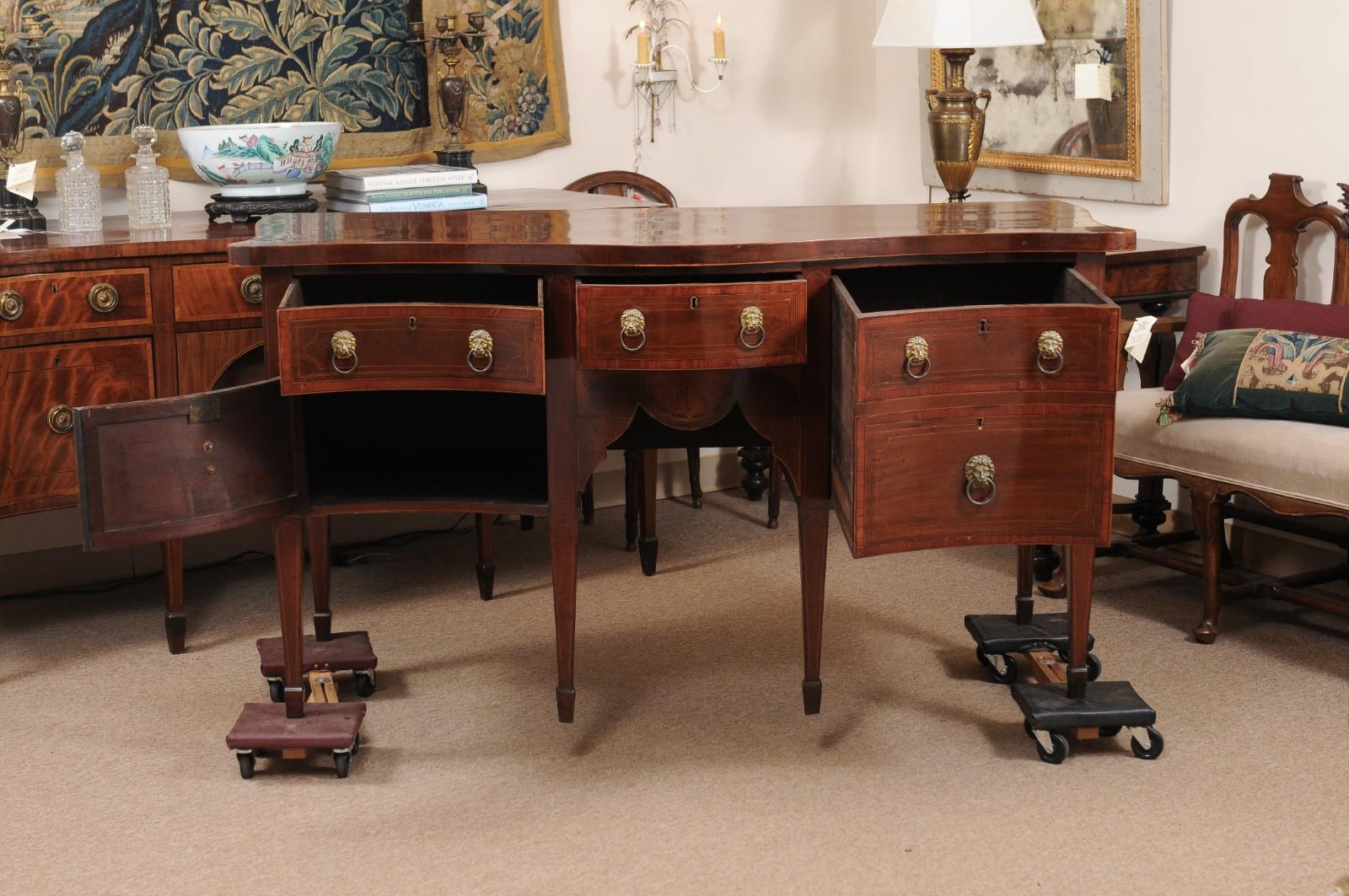 Ebonized English Serpentine Mahogany Inlaid Sideboard, 19th Century For Sale