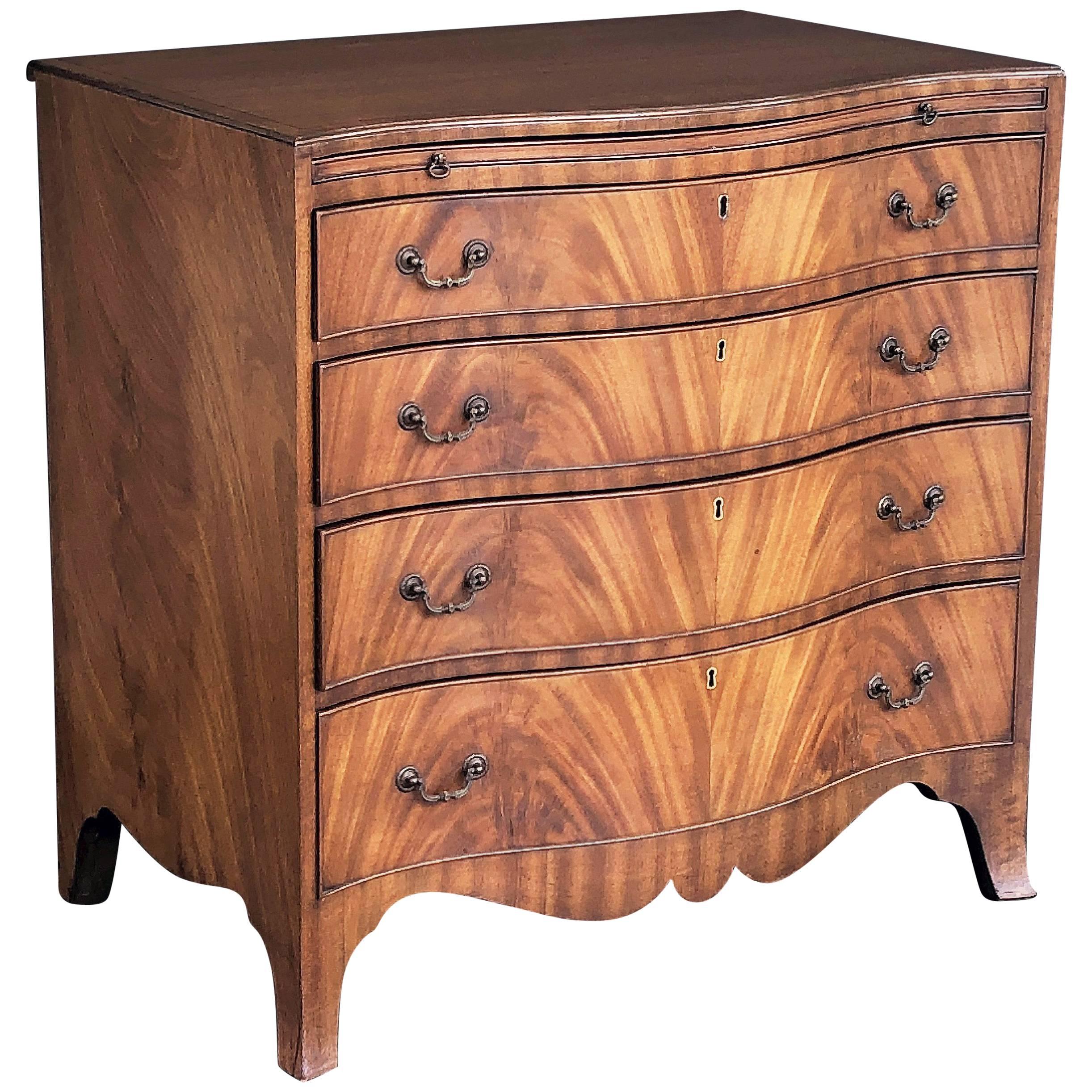 English Serpentine Small Chest of Flame-Cut Mahogany