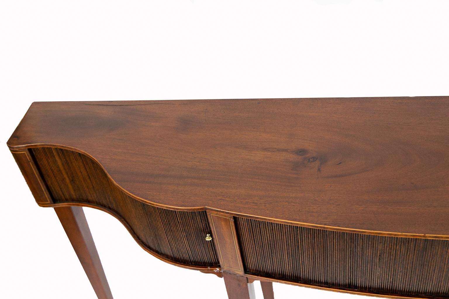Inlay English Serpentine Tambour Console Table