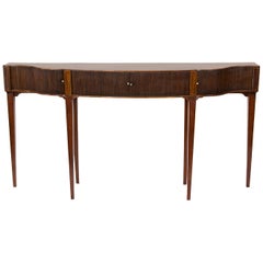 Antique English Serpentine Tambour Console Table