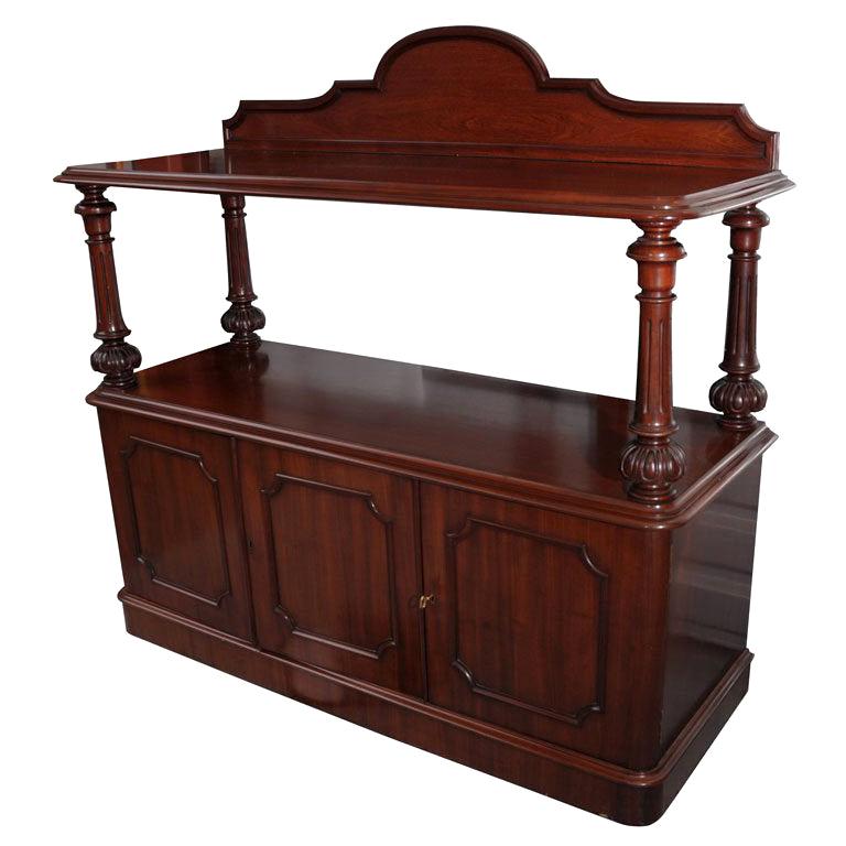 English Serving Console or Sideboard of Mahogany with Turned Supports For Sale