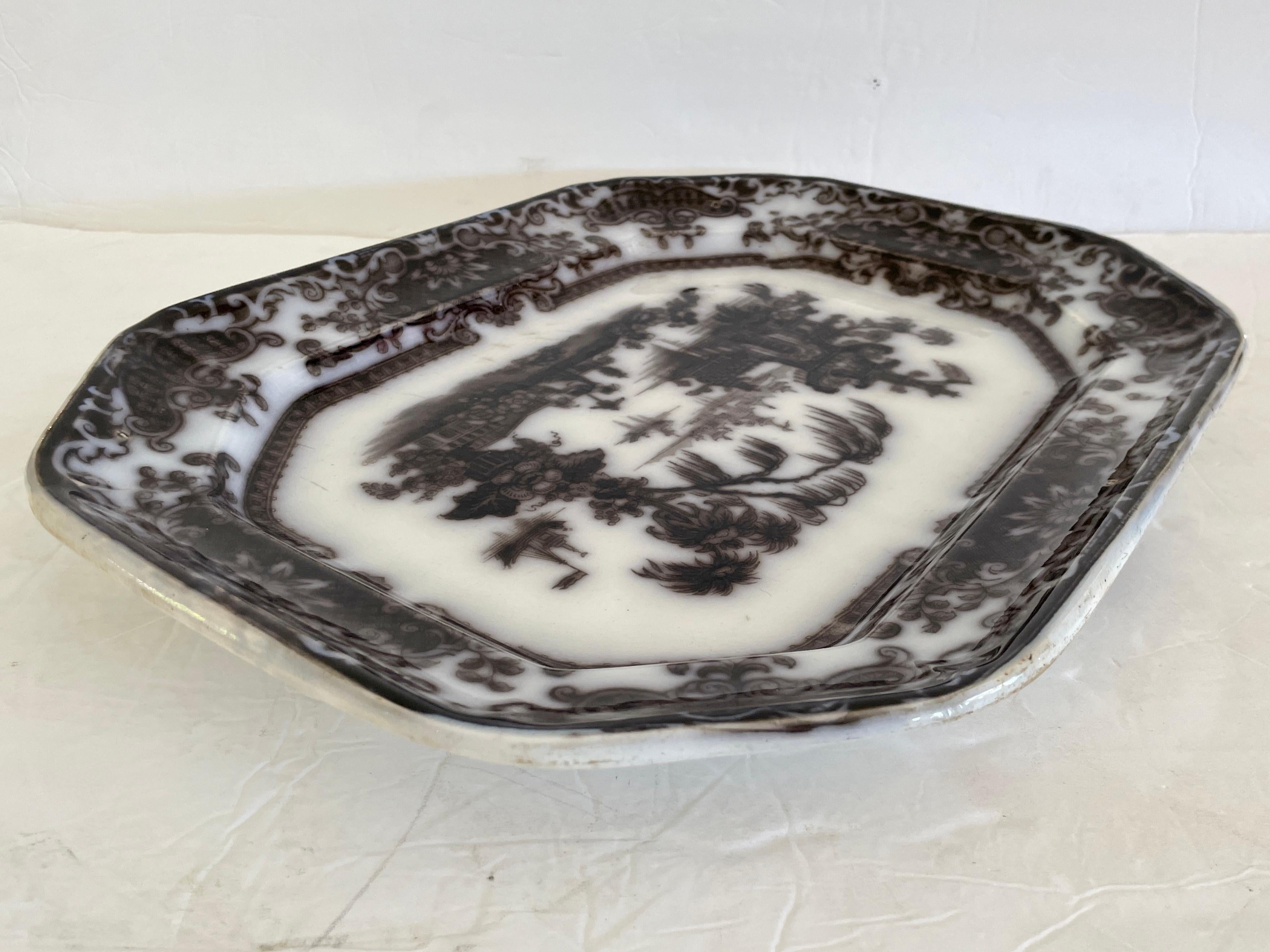 English Serving Platter with Asian Scene Motif For Sale 1