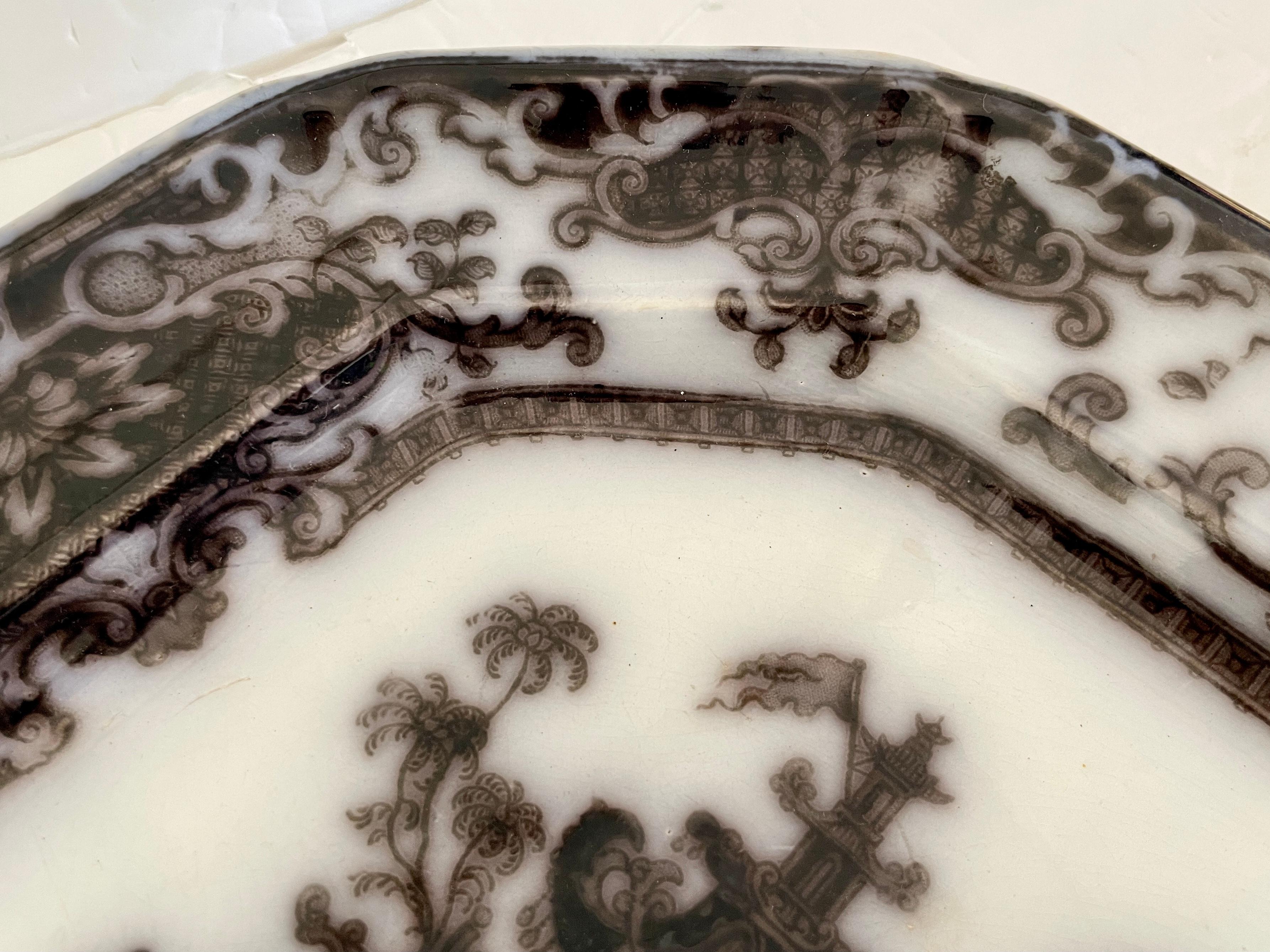 English Serving Platter with Asian Scene Motif For Sale 2