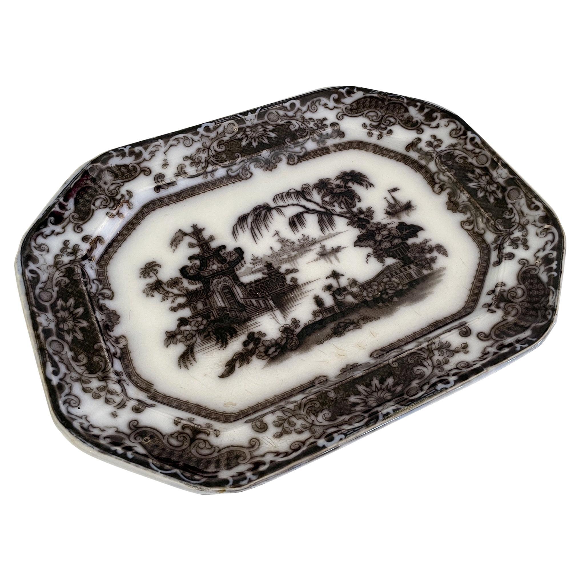 English Serving Platter with Asian Scene Motif For Sale