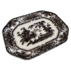 Antique English Serving Platter with Asian Scene Motif