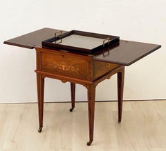 English Serving Table of Inlaid Mahogany with Drinks Tray from the Edwardian Era