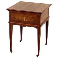 English Serving Table of Inlaid Mahogany with Drinks Tray from the Edwardian Era