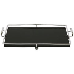 English Serving Tray of Black Glass and Chrome from the Art Deco Period