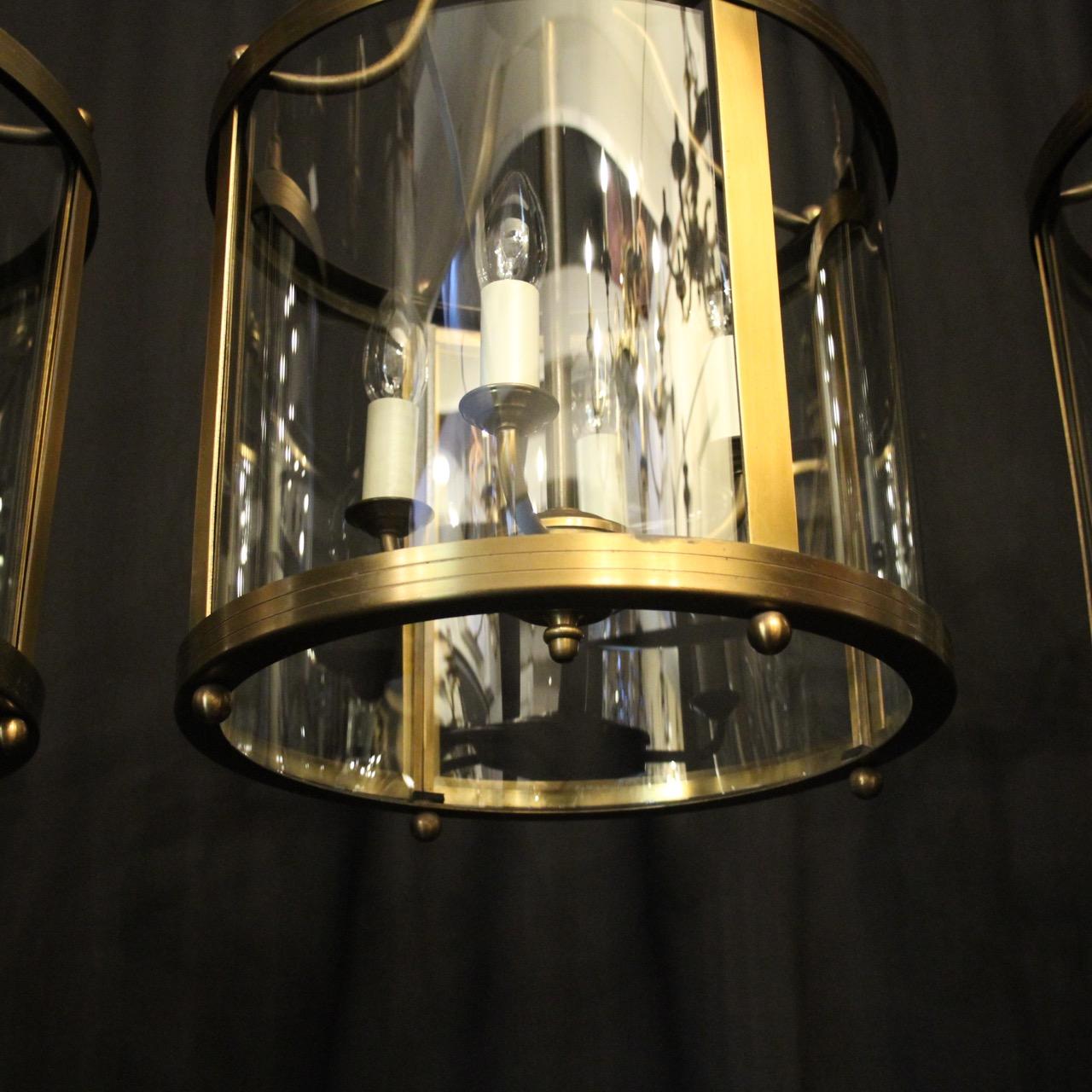 English Set of 3 Brass Convex Hall Lanterns 4