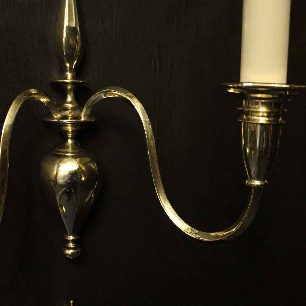 English Set of 4 Brass Twin Arm Antique Wall Lights 2