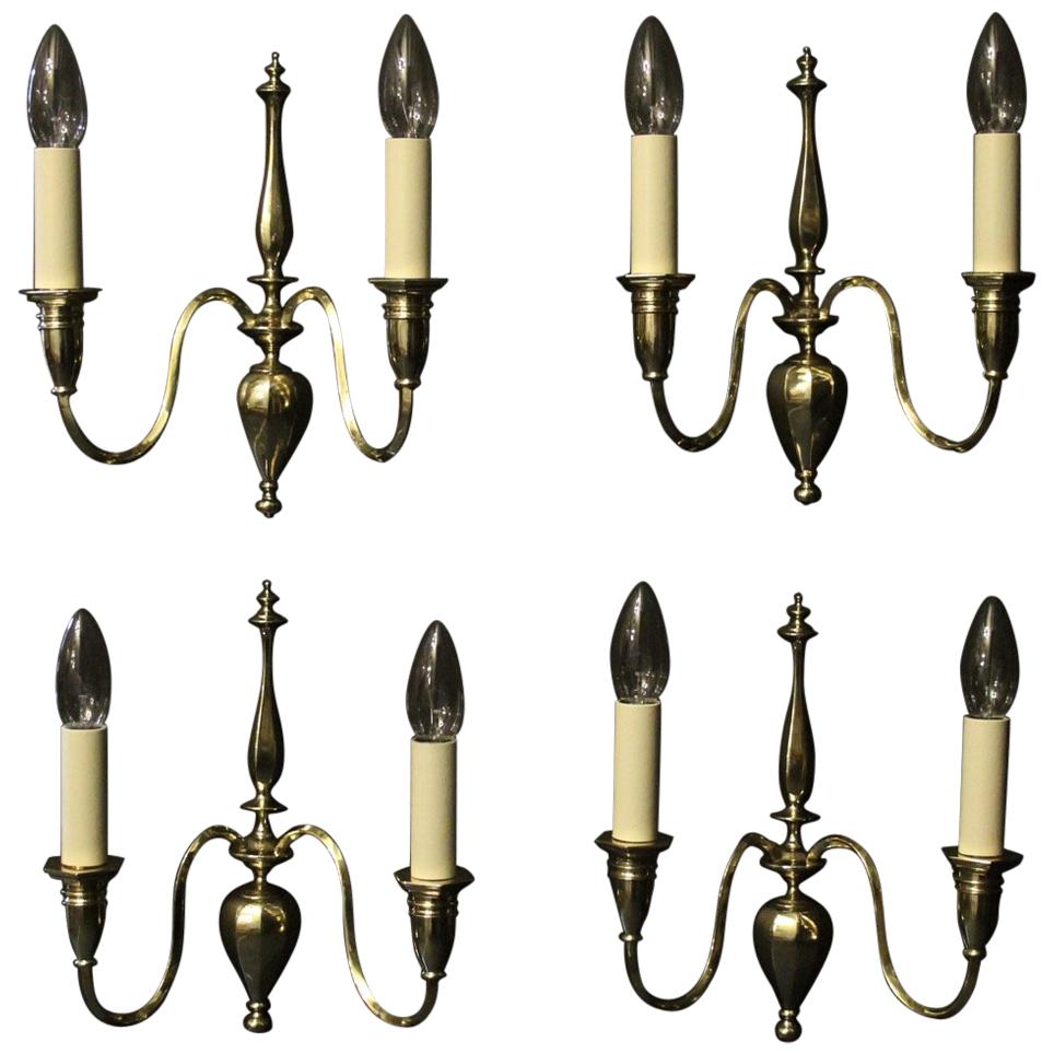 English Set of 4 Brass Twin Arm Antique Wall Lights