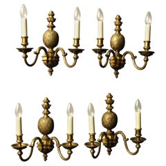 English Set of 4 Twin Arm Antique Wall Lights