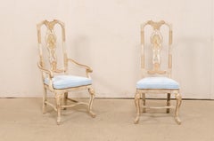 Set of 6 English Dining Chairs w/Pierced Back Splats & Chinoiserie Style Paint