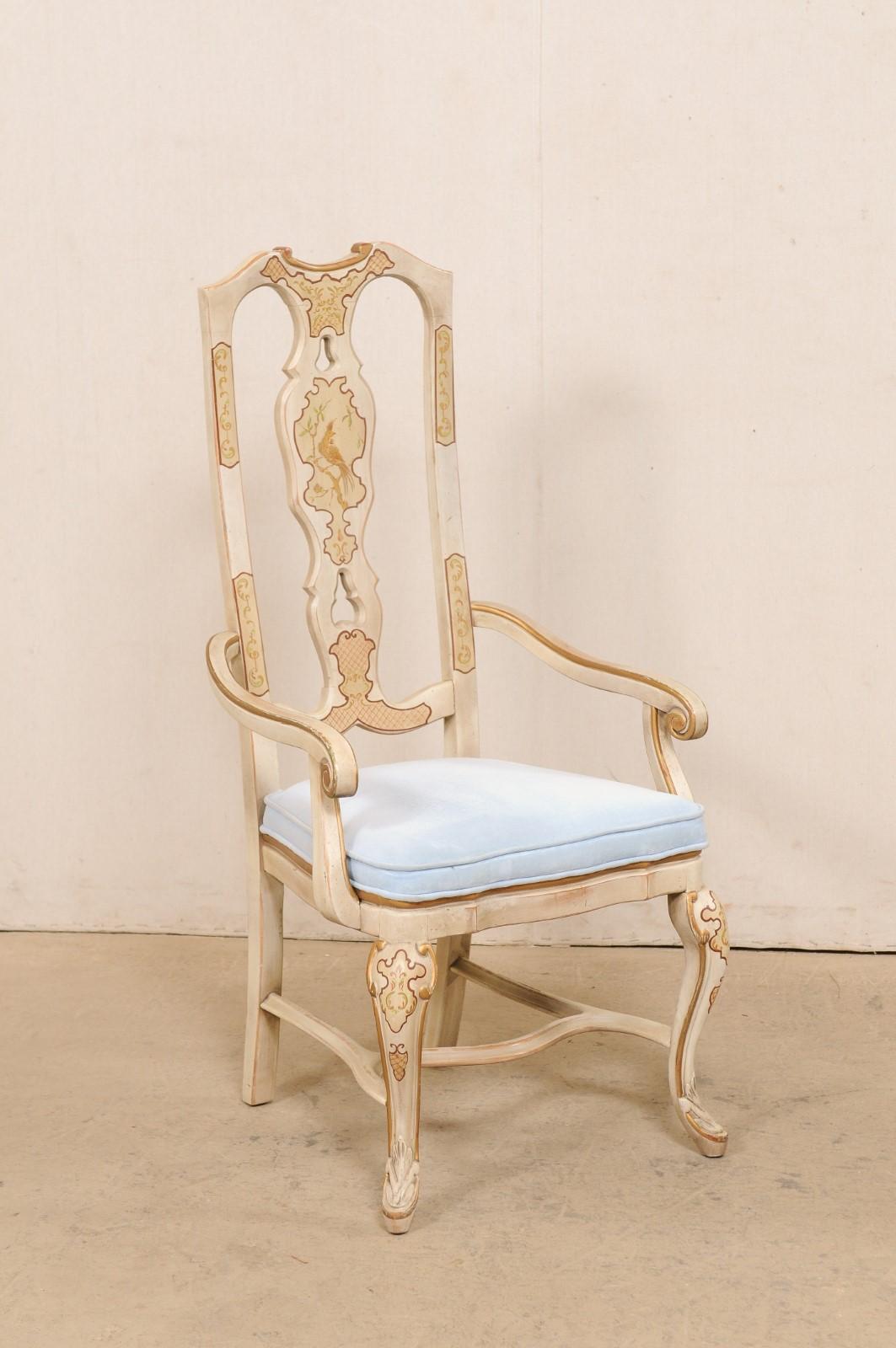 English Set of 6 Dining Chairs w/Pierced Back Splats & Chinoiserie Style Paint In Good Condition For Sale In Atlanta, GA
