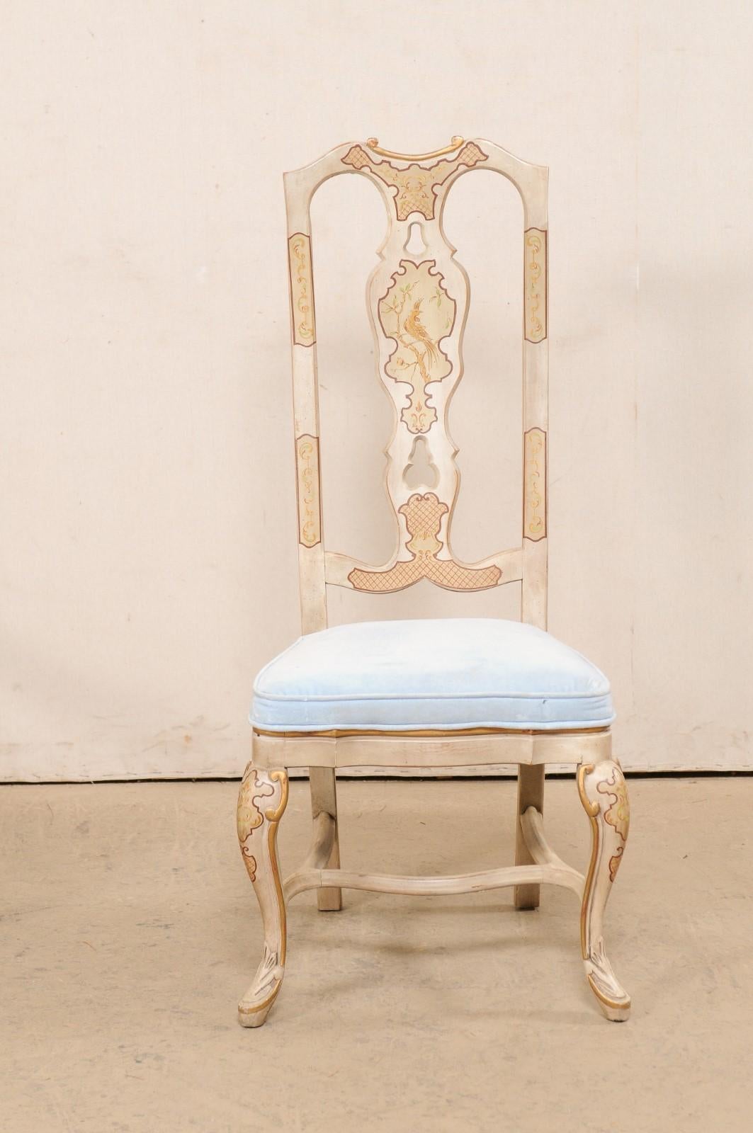 20th Century English Set of 6 Dining Chairs w/Pierced Back Splats & Chinoiserie Style Paint For Sale