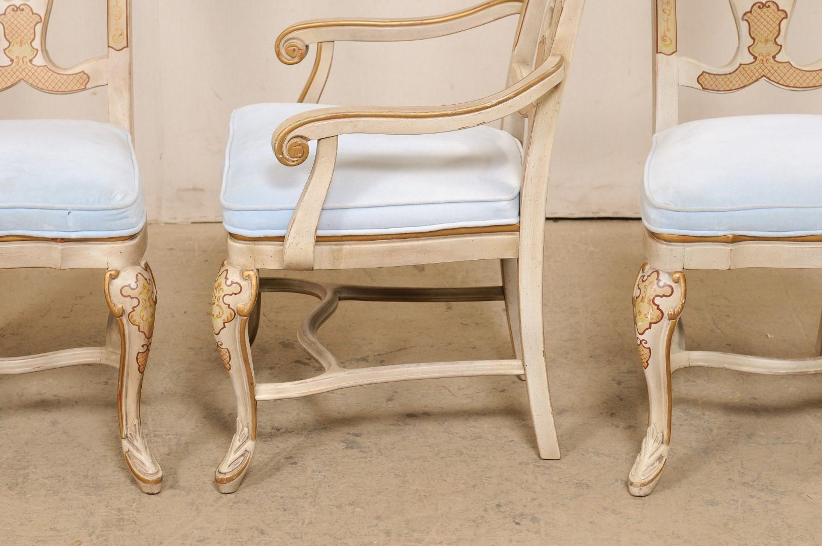 English Set of 6 Dining Chairs w/Pierced Back Splats & Chinoiserie Style Paint For Sale 2