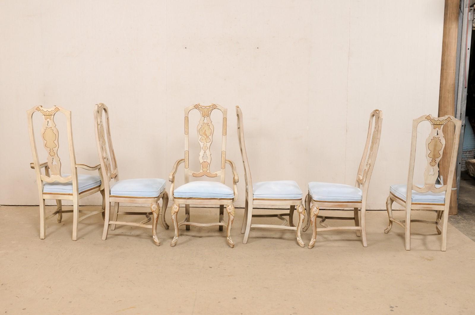 English Set of 6 Dining Chairs w/Pierced Back Splats & Chinoiserie Style Paint For Sale 3