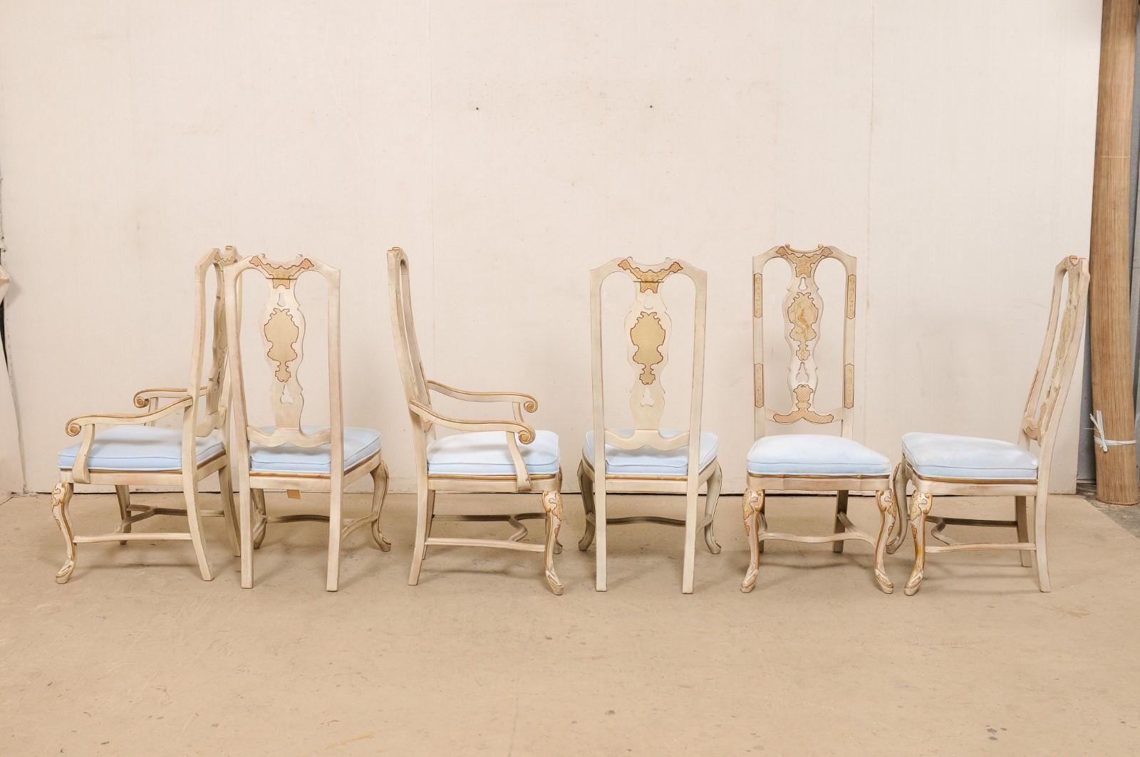 English Set of 6 Dining Chairs w/Pierced Back Splats & Chinoiserie Style Paint For Sale 4