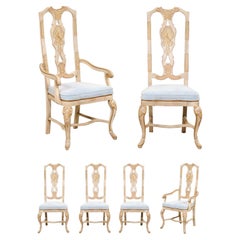 English Set of 6 Dining Chairs w/Pierced Back Splats & Chinoiserie Style Paint