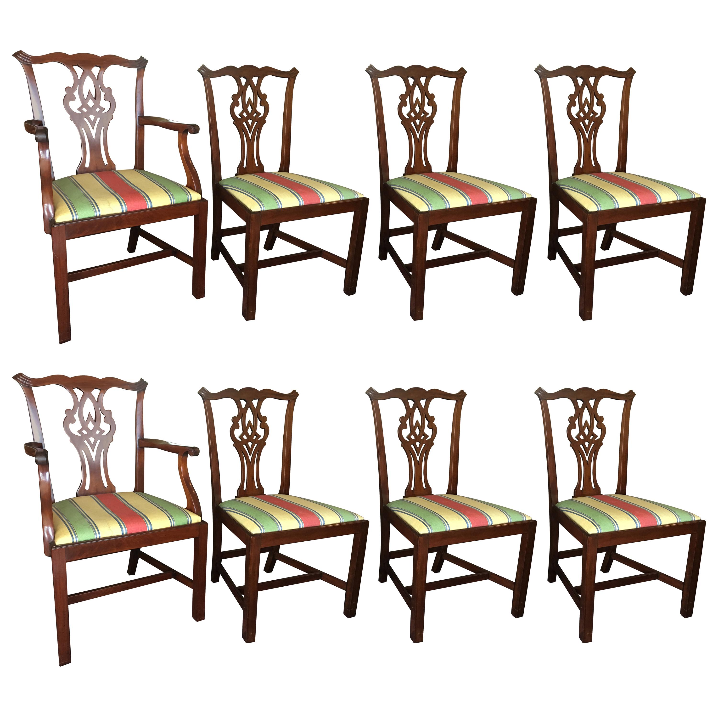 English Set of Eight Chippendale Style Mahogany Dining Room Chairs, circa 1870