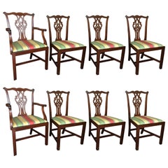 English Set of Eight Chippendale Style Mahogany Dining Room Chairs, circa 1870
