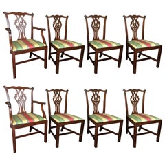 Antique English Set of Eight Chippendale Style Mahogany Dining Room Chairs, circa 1870