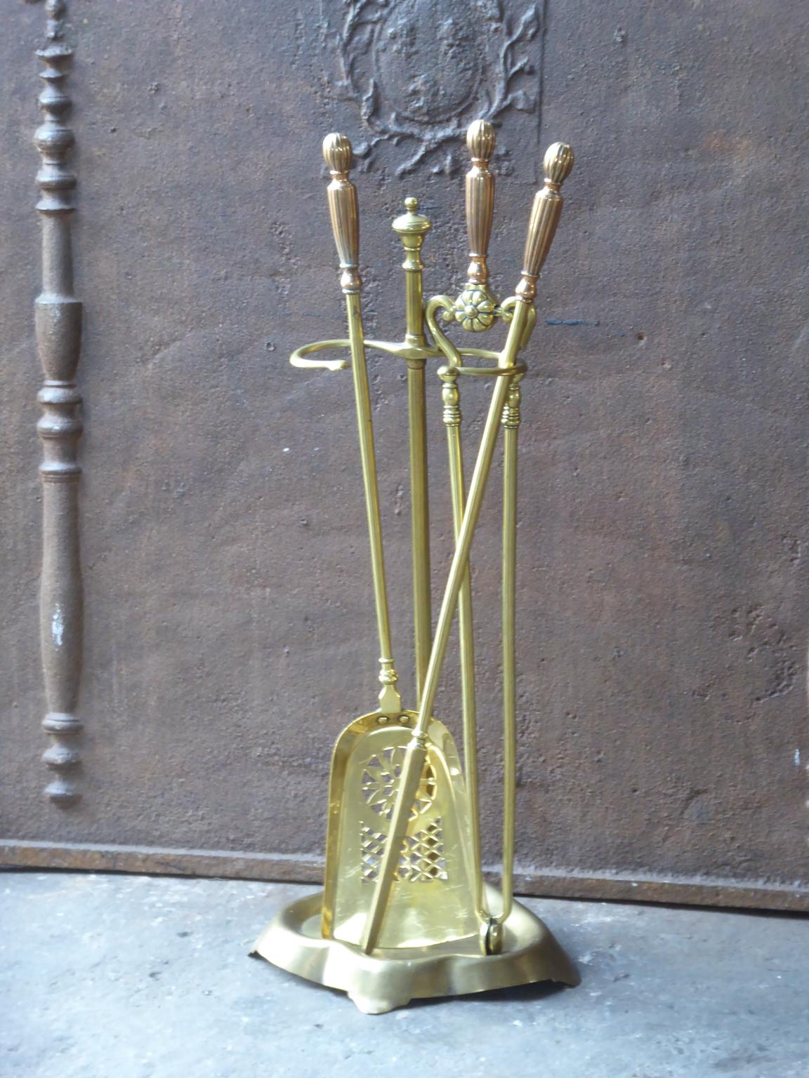 British English Set of Fireplace Tools, Victorian Companion Set, 19th Century