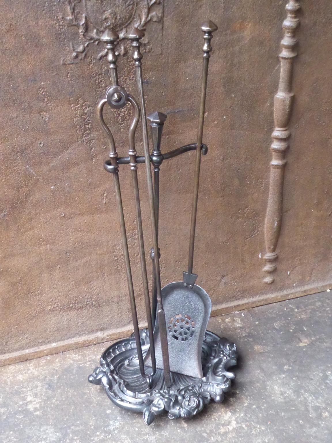 Cast English Set of Fireplace Tools, Victorian Companion Set, 19th Century For Sale