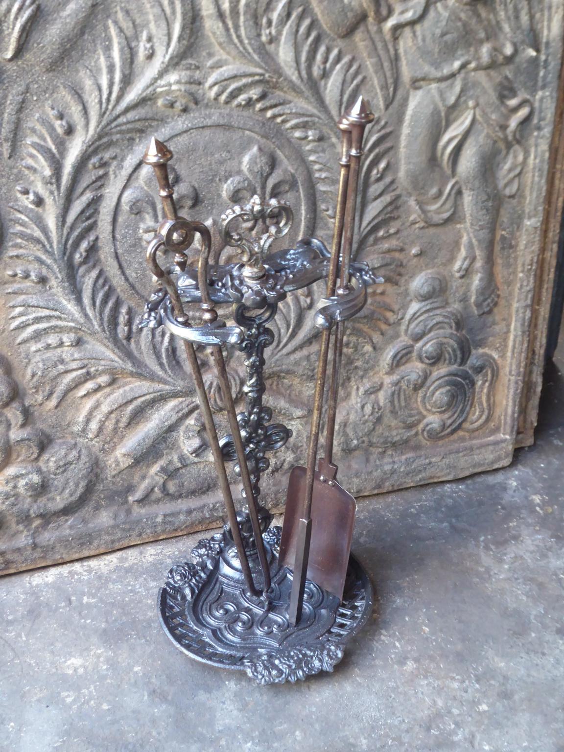 Cast English Set of Fireplace Tools, Victorian Companion Set, 19th Century For Sale