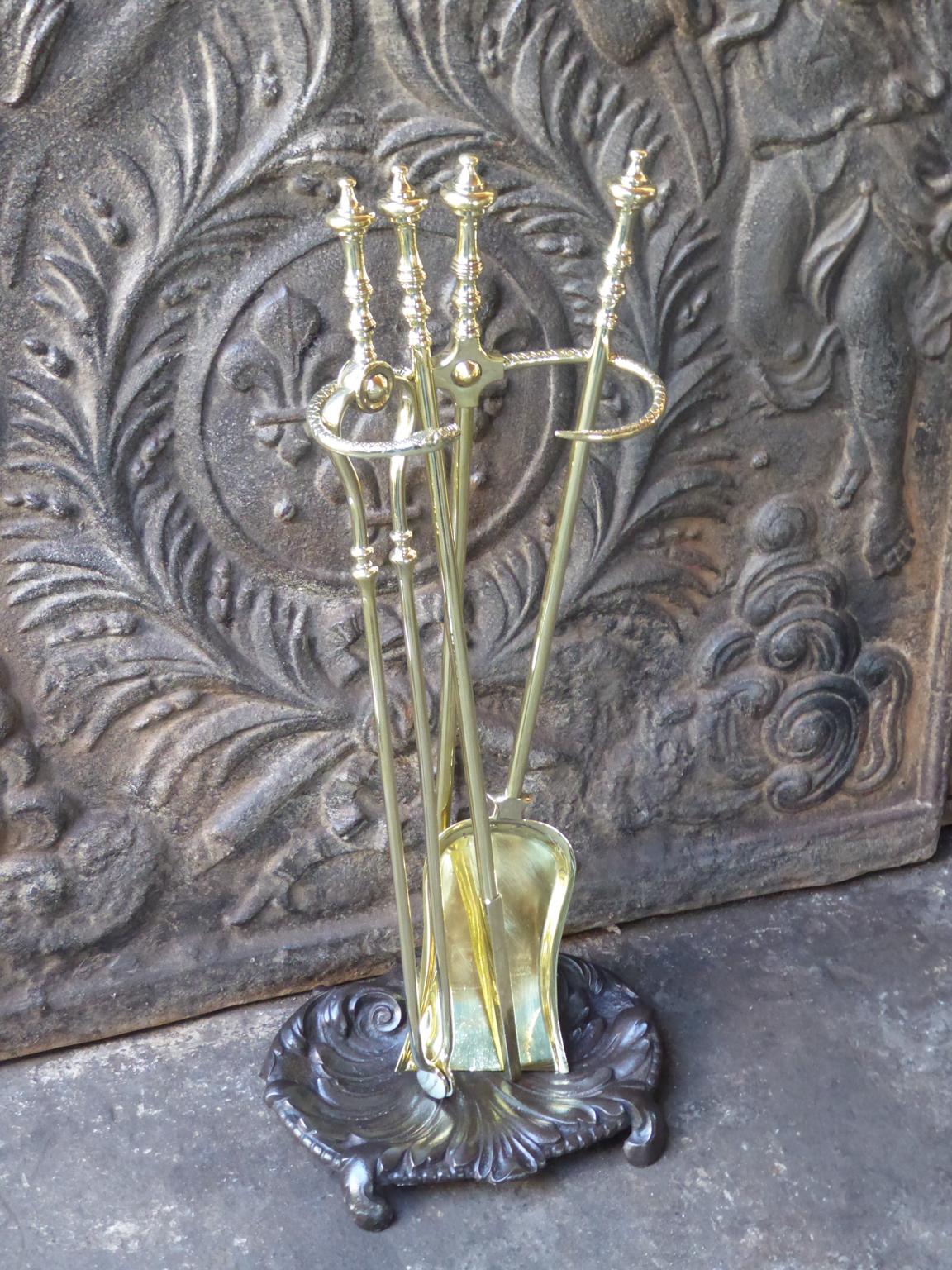 Cast English Set of Fireplace Tools, Victorian Companion Set, 19th Century For Sale