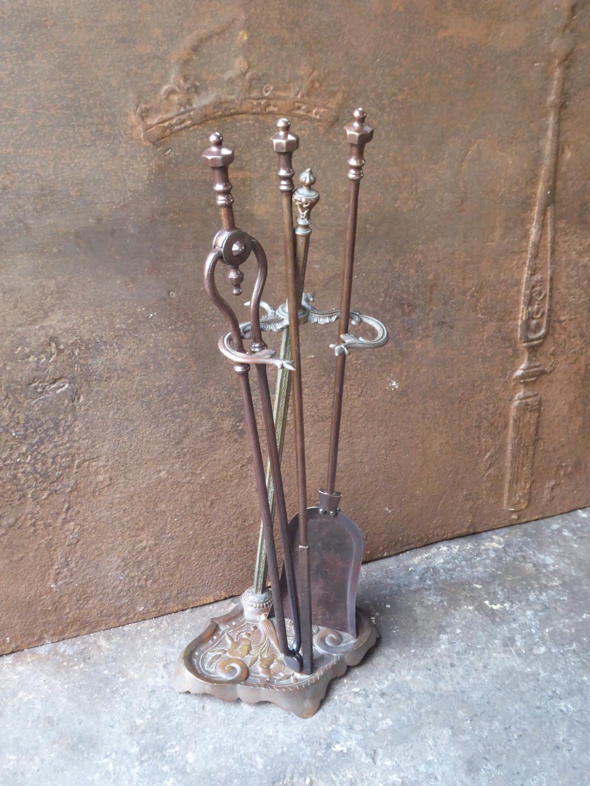 Forged English Set of Fireplace Tools, Victorian Companion Set, 19th Century