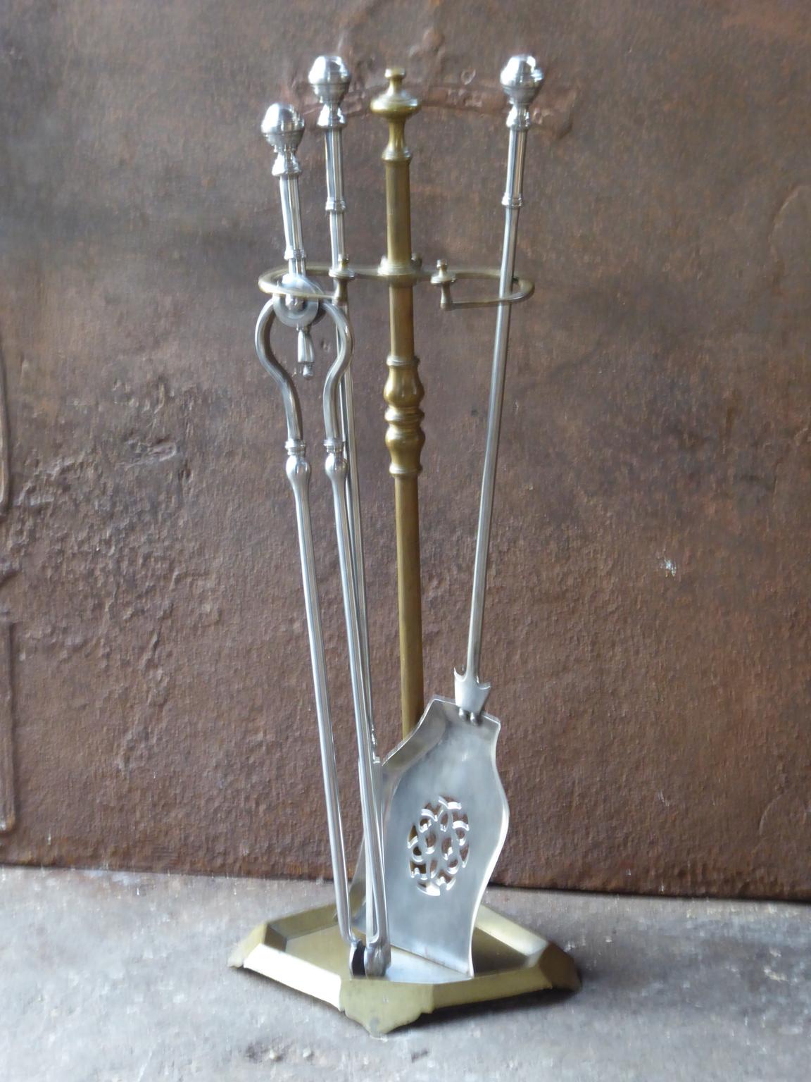 Polished English Set of Fireplace Tools, Victorian Companion Set, 19th Century For Sale